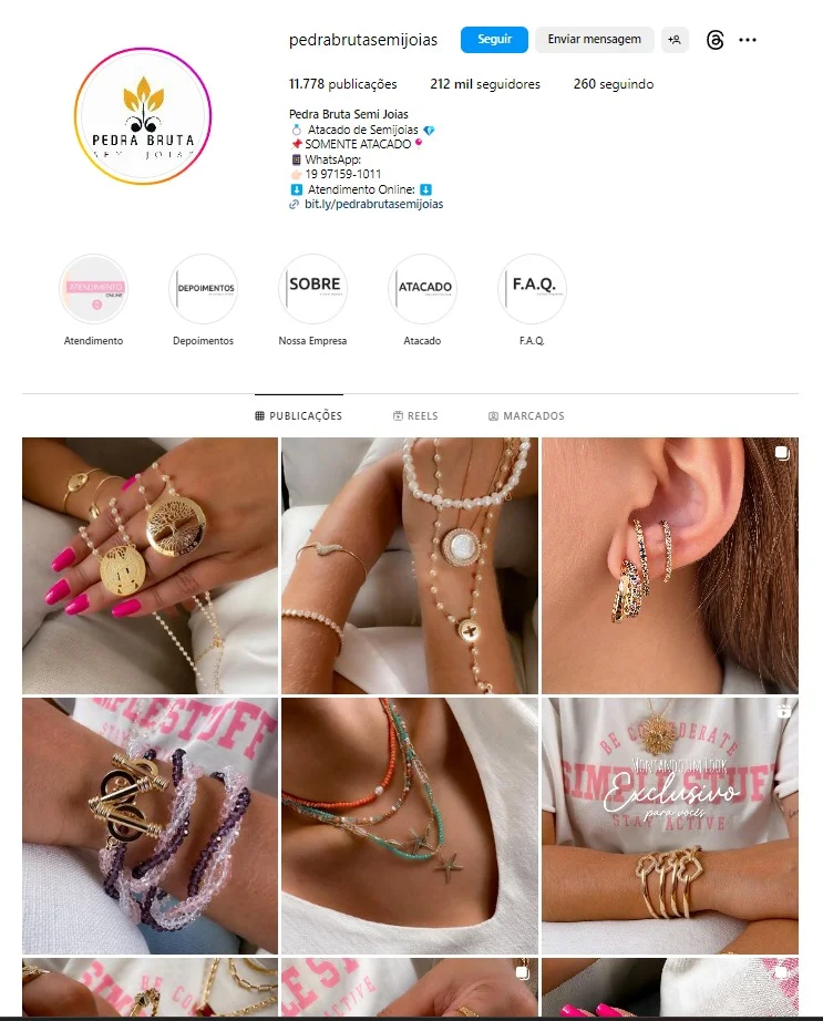 Instagram Pedra Bruta Atacado Semijoias
