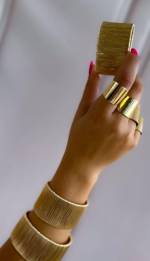 Semijoias Joia Bracelete Ouro 18k Inspiração Pedra Bruta Semijoias